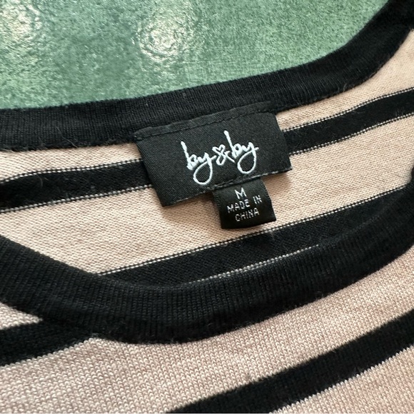 VTG Y2K 2000s Pink & Black Striped Lace Sleeves Fitted Sweater Top - Picture 6 of 8